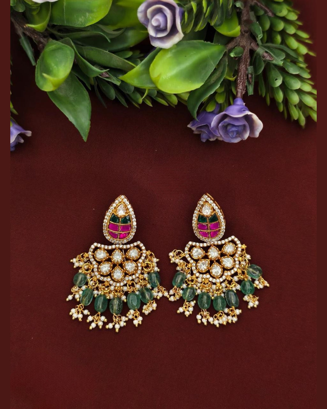 Kundan Brass Base Earrings s12009