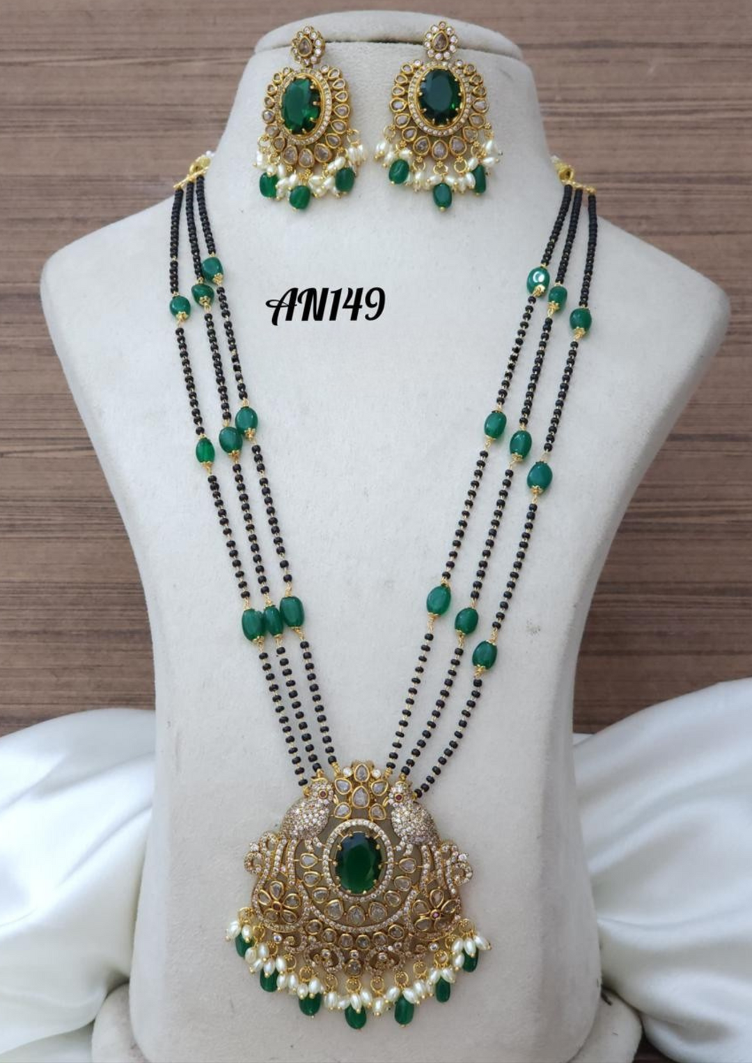 Kundan and beads necklace with earrings AN 149