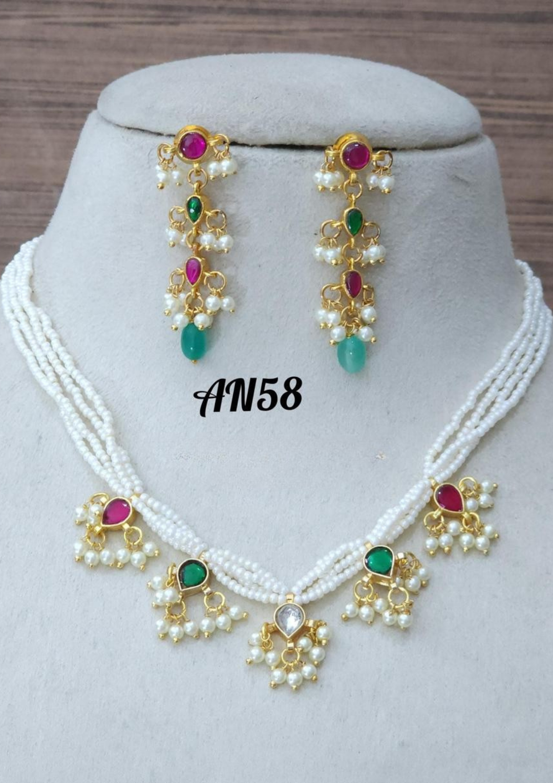 Jadau kundan and beads necklace with earrings AN 58