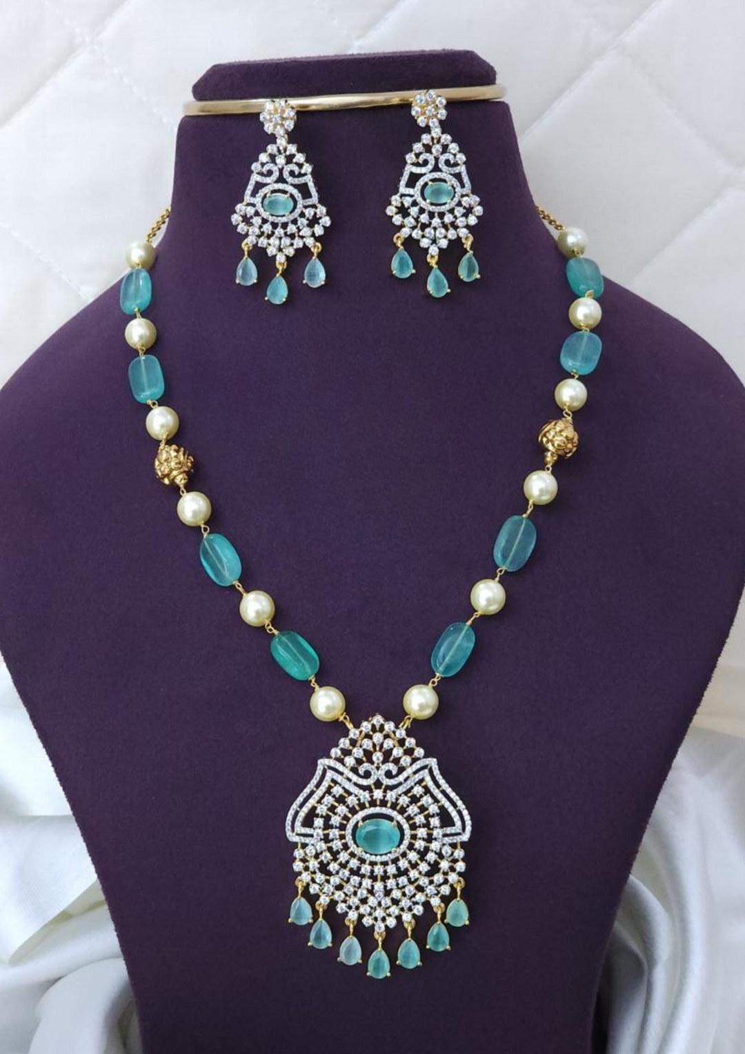 American diamond necklace with earrings sbr 101660