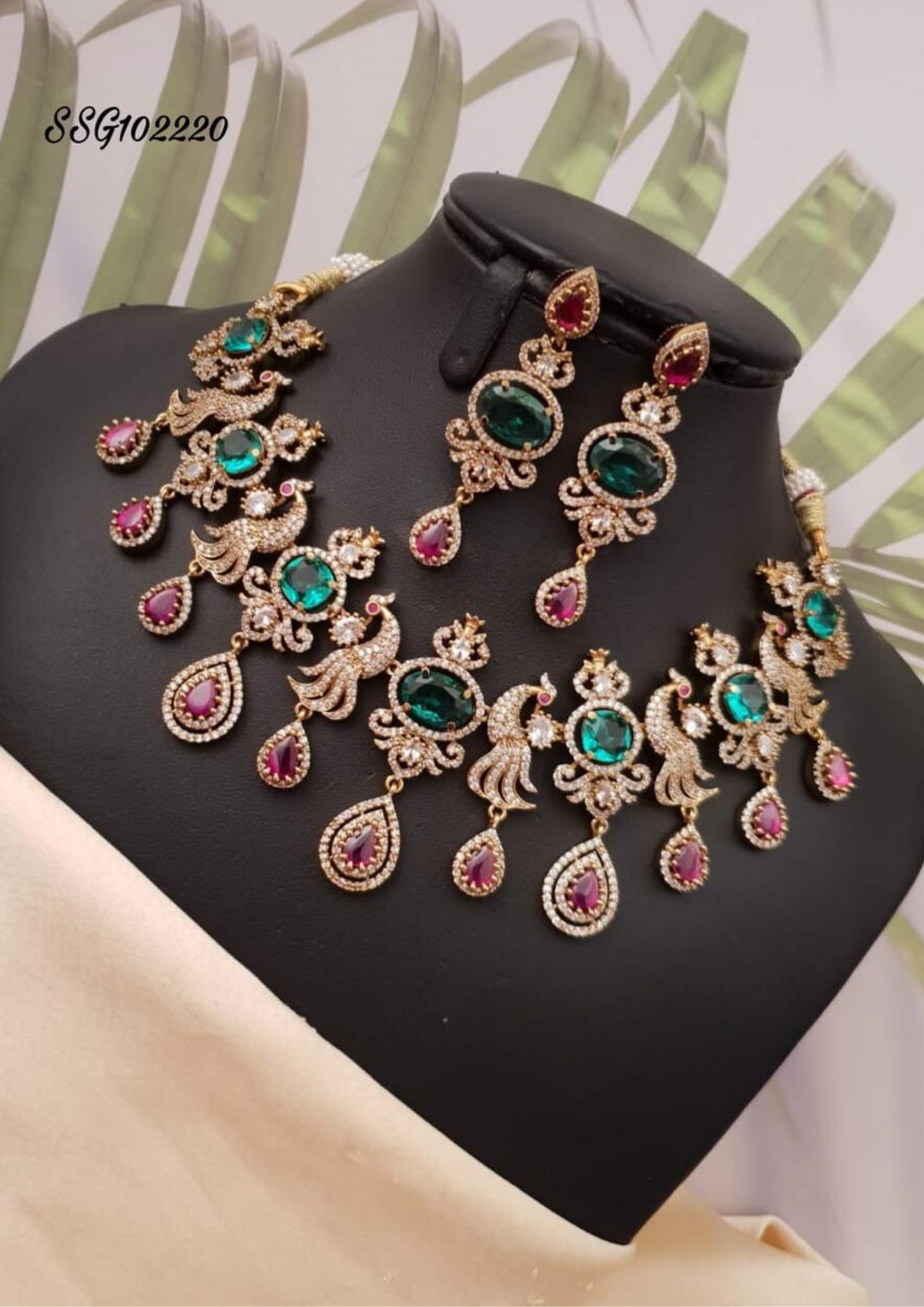 Kundan and beads with Mossanaite necklace with earrings ssg 102220