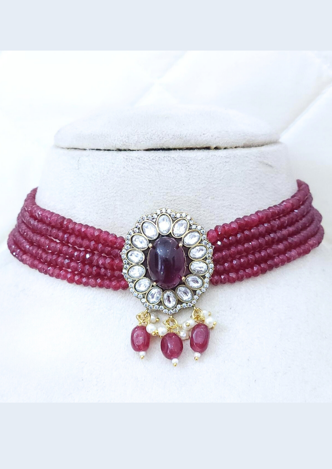 Kundan and beads Mossanaite stone necklace sbr 101090