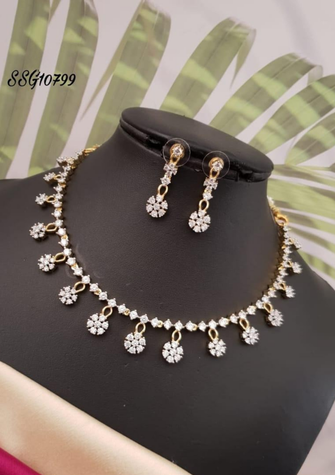 American diamond necklace with earrings ssg 10799