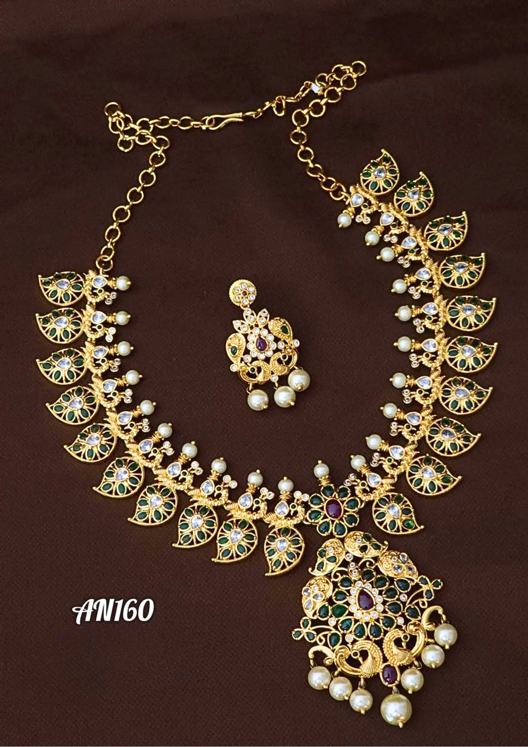 Kundan and beads necklace with earrings AN 160