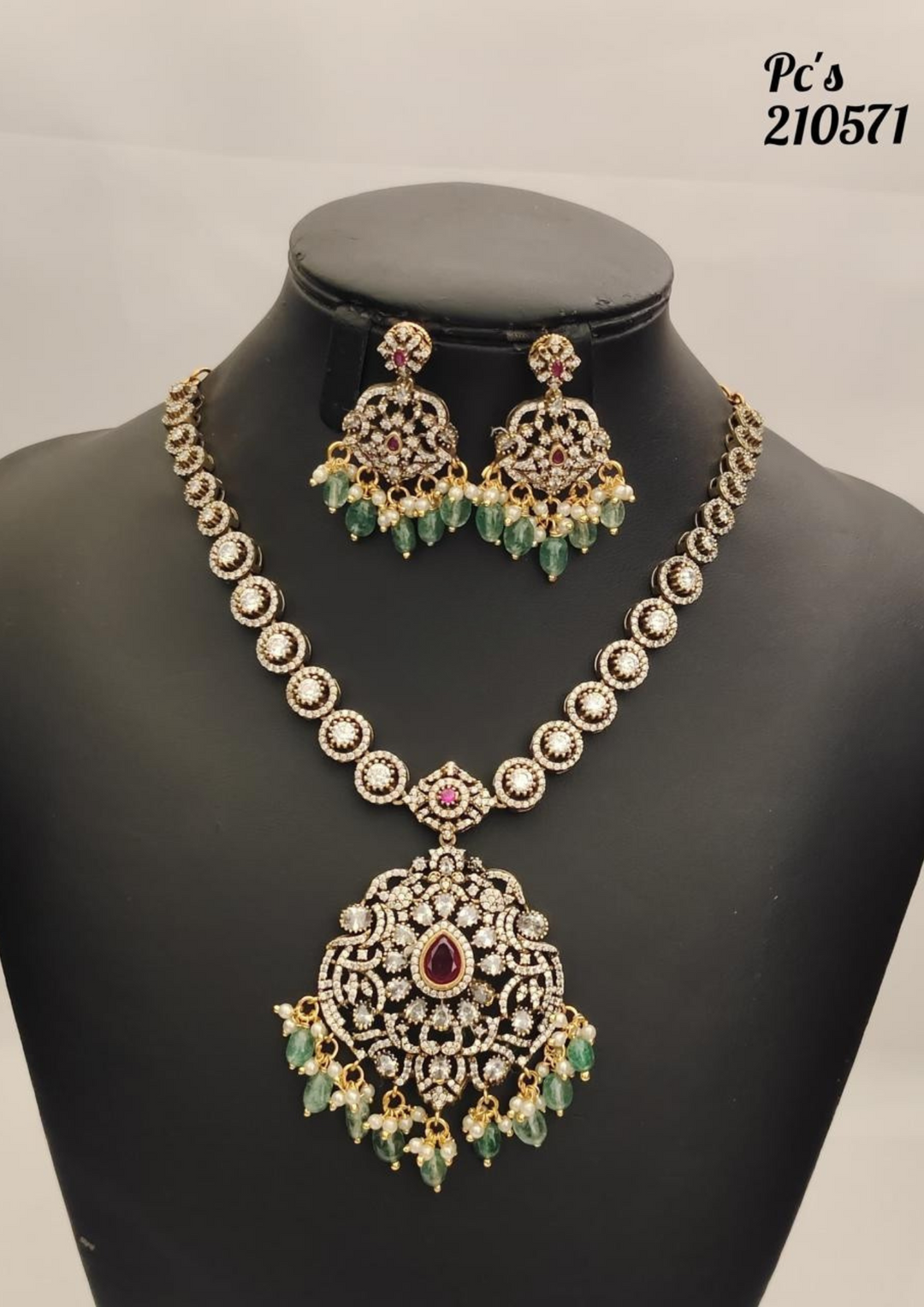Kundan and beads necklace with earrings pcs 210571