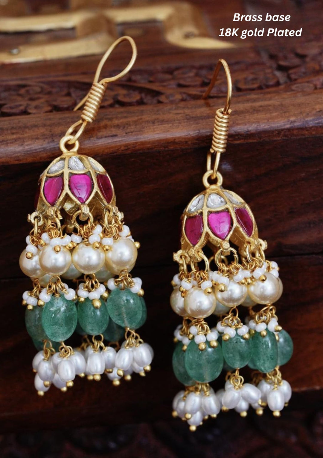 Jadau Kundan Silver Base Gold Plated Earings yle335