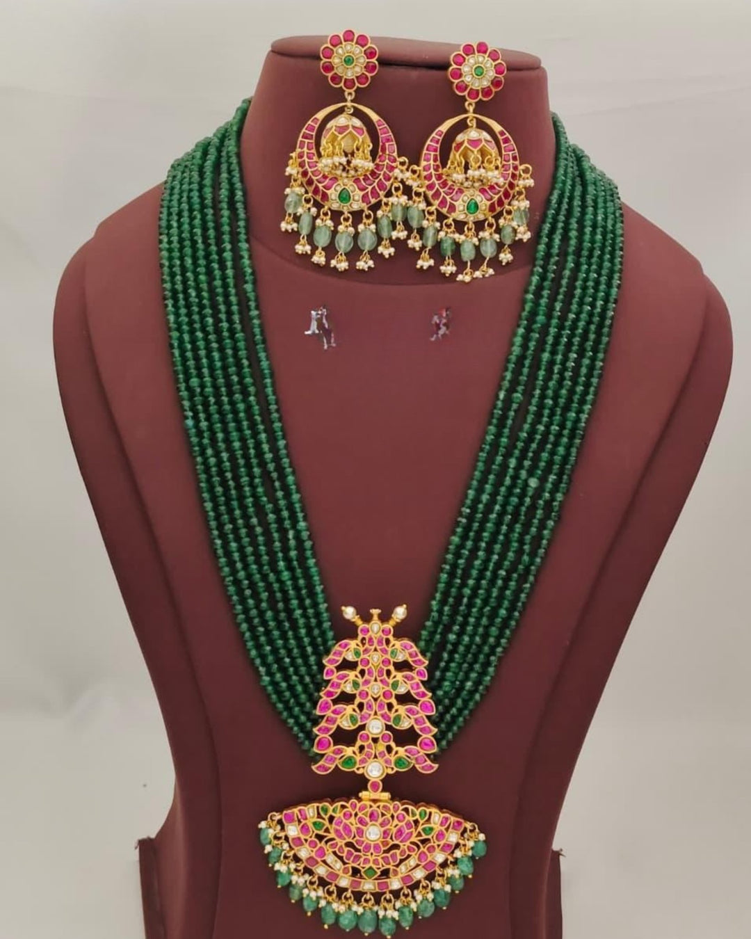 Jadau Kundan & Beads Necklace with Earrings s 950009