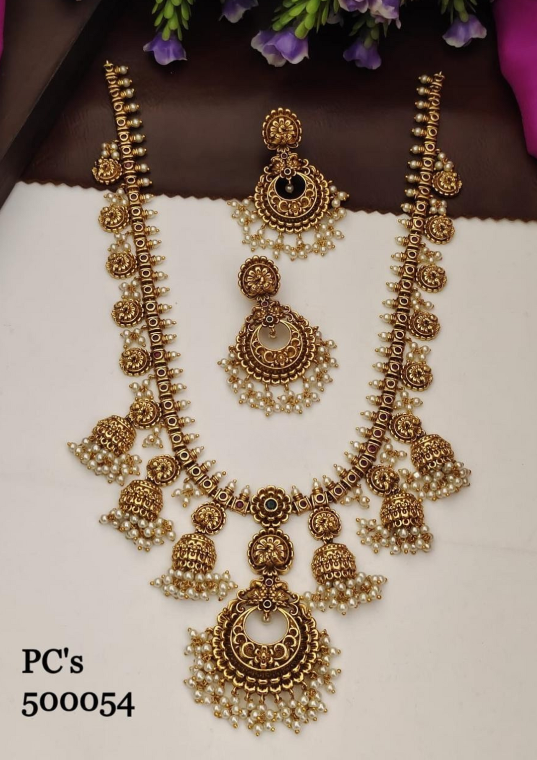 Kundan and beads necklace with earrings pcs 500054