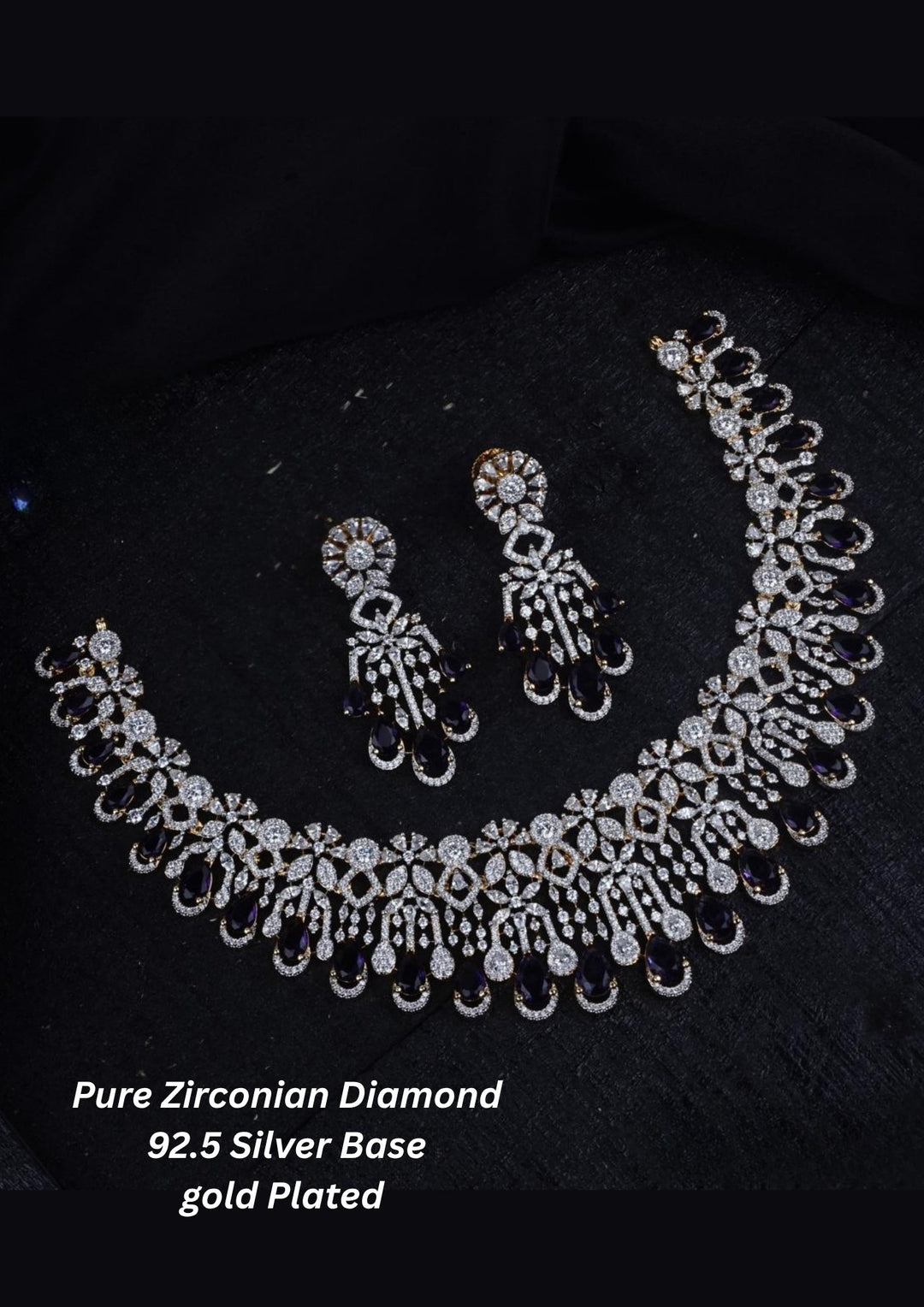 Pure Zirconian Diamond Silver Base Gold Plated Necklace with Earrings c1030020