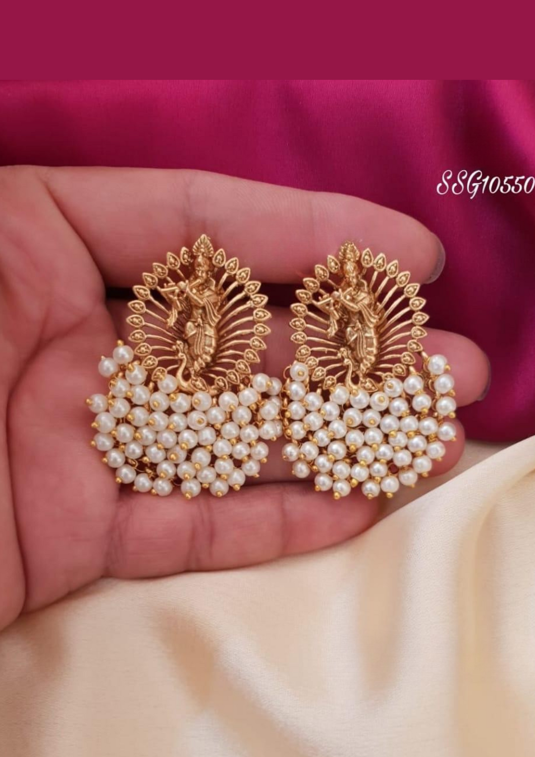 Kundan and beads temple jewelry earrings ssg 10550