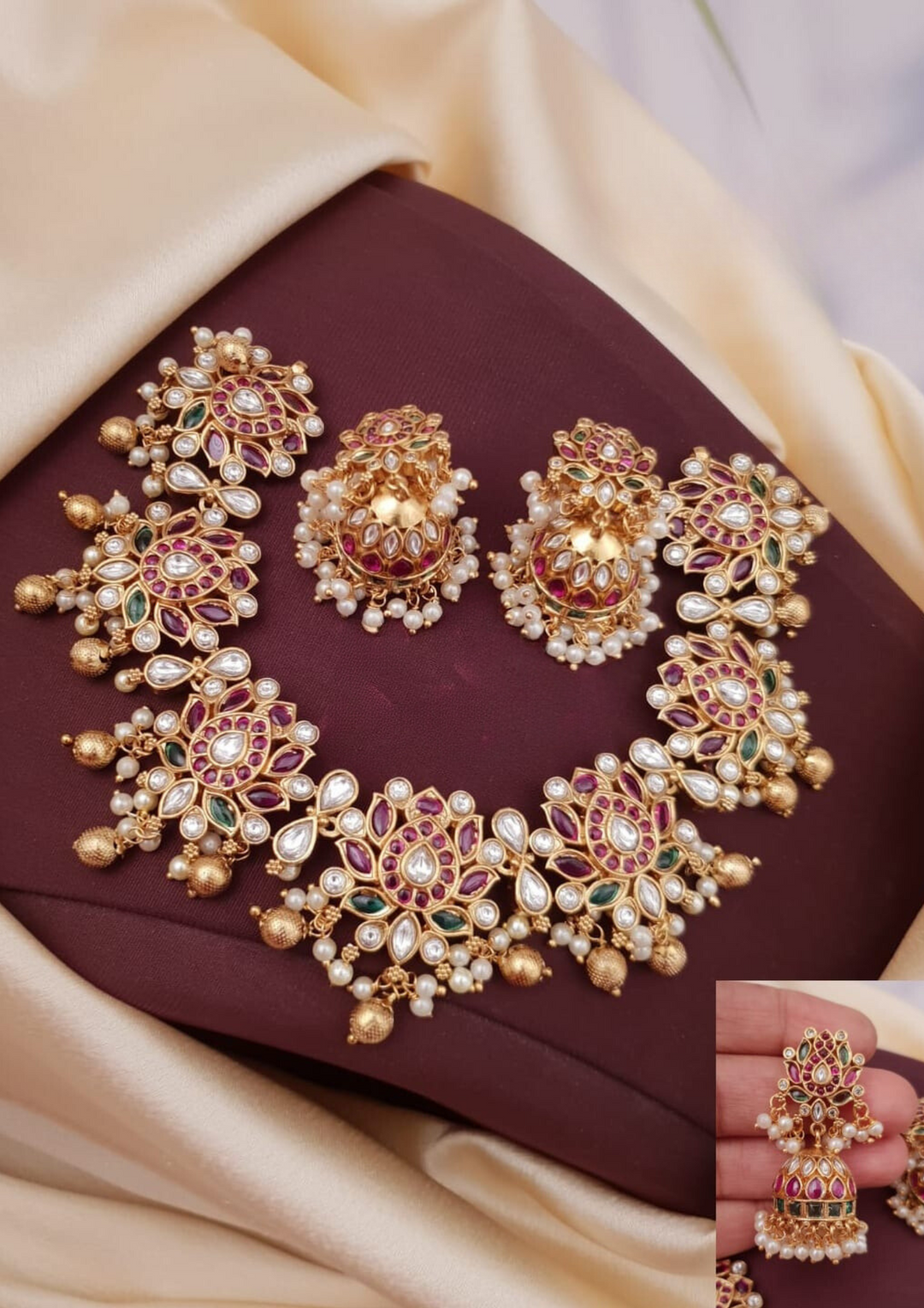 Kundan and beads necklace set with earrings SSG 101699