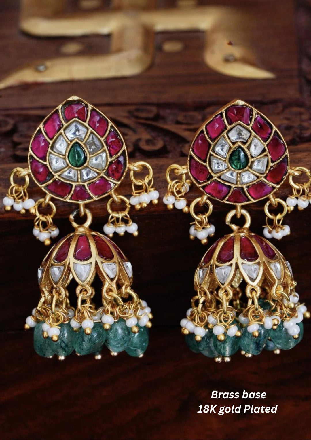 Jadau Kundan Brass Base Gold Plated Screwback Earings yle 400