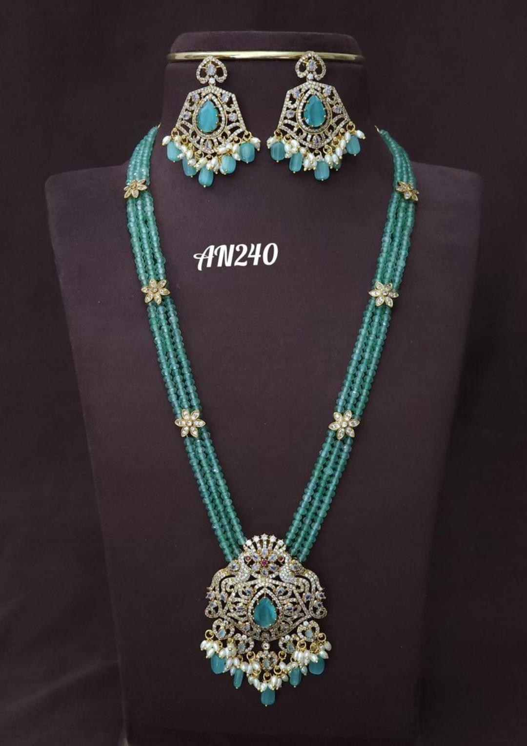 Kundan and beads necklace with earrings AN 240