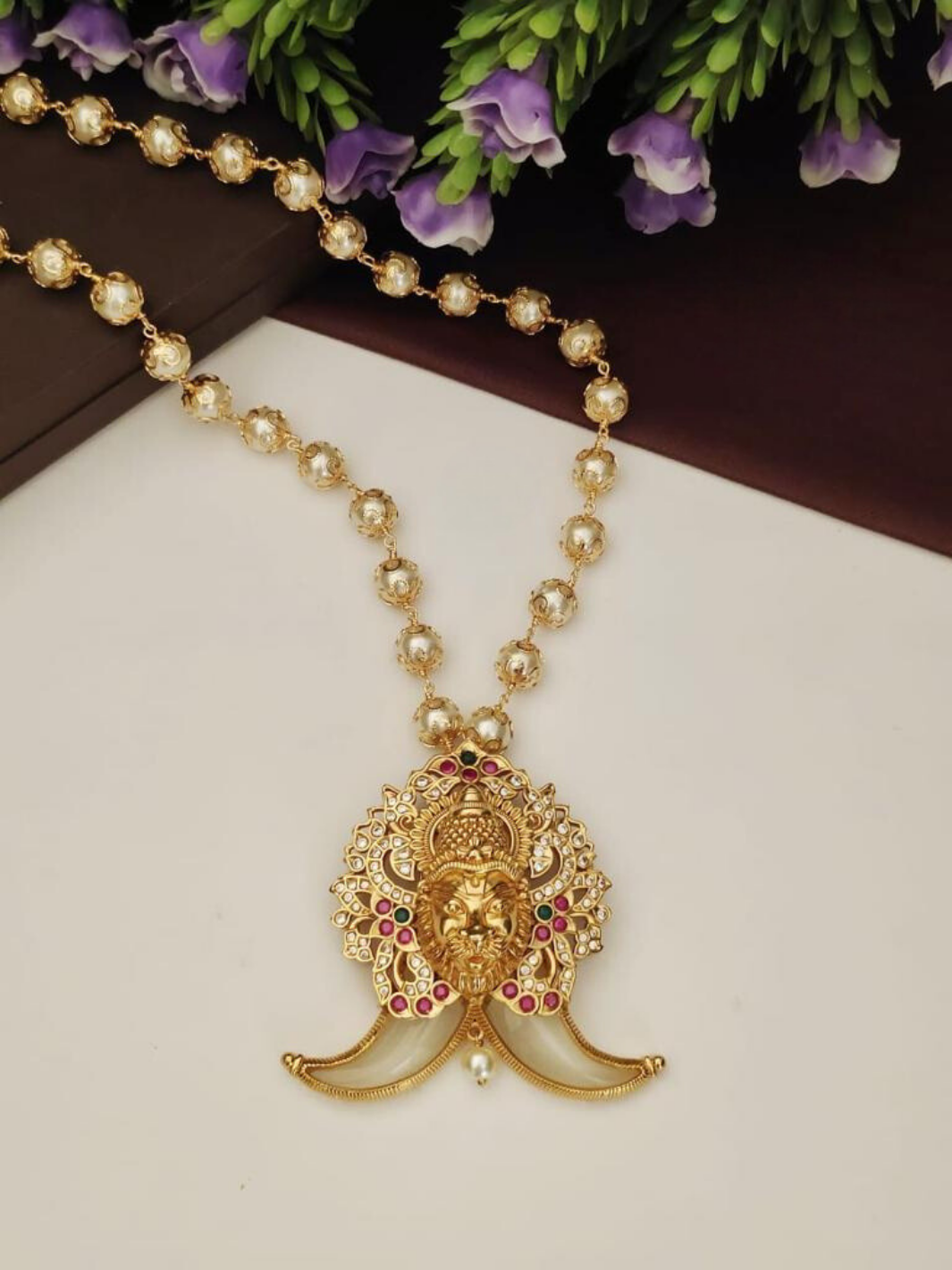 Kundan and beads temple jewellery necklace PCS 150011