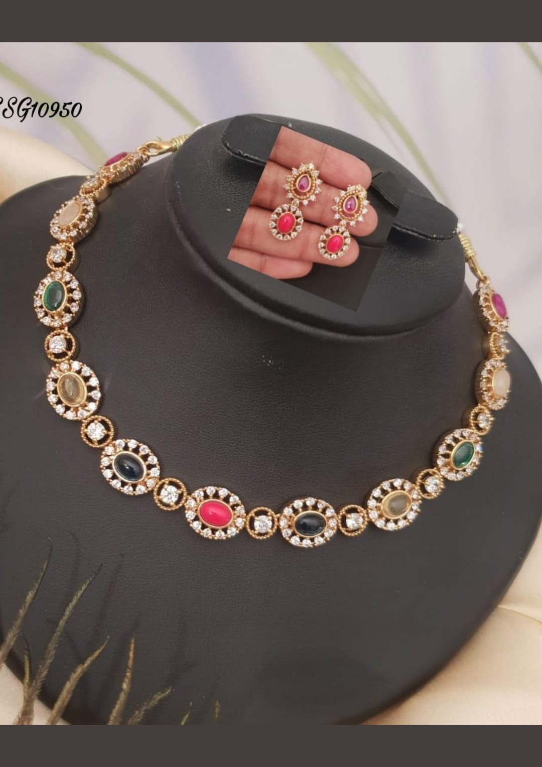 Kundan stone necklace with earrings ssg 10950
