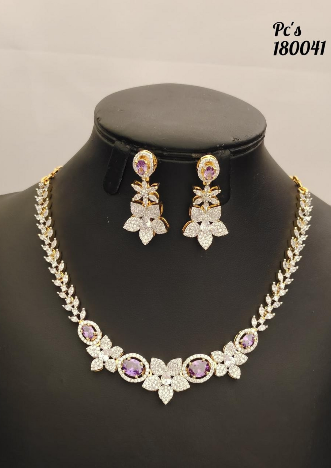 American diamond necklace with earrings pcs 180041