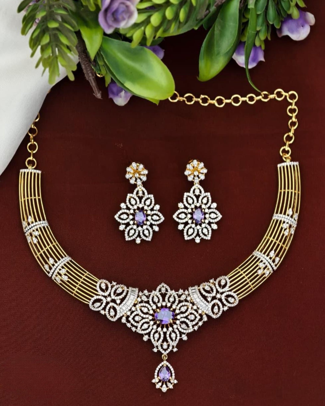 Pure Zirconian Diamond Necklace with Earrings s230991