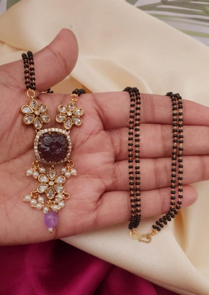 Kundan and black beads mangalsutra necklace g 10750