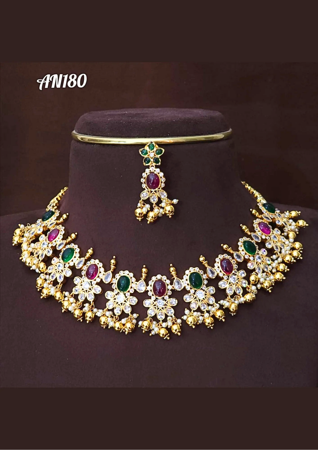 Kundan and beads necklace with earrings AN 180