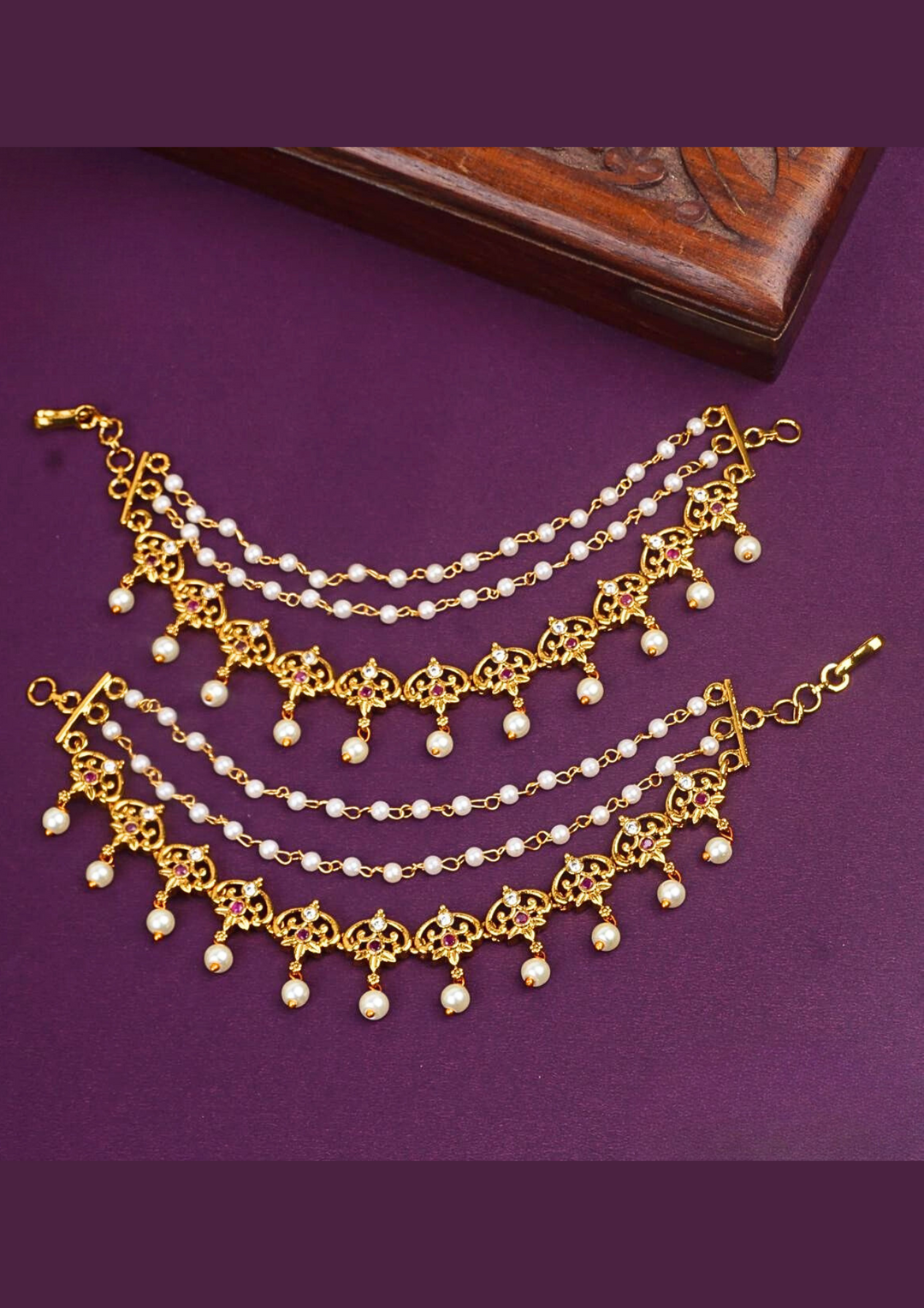 Kundan and beads earchains c105020