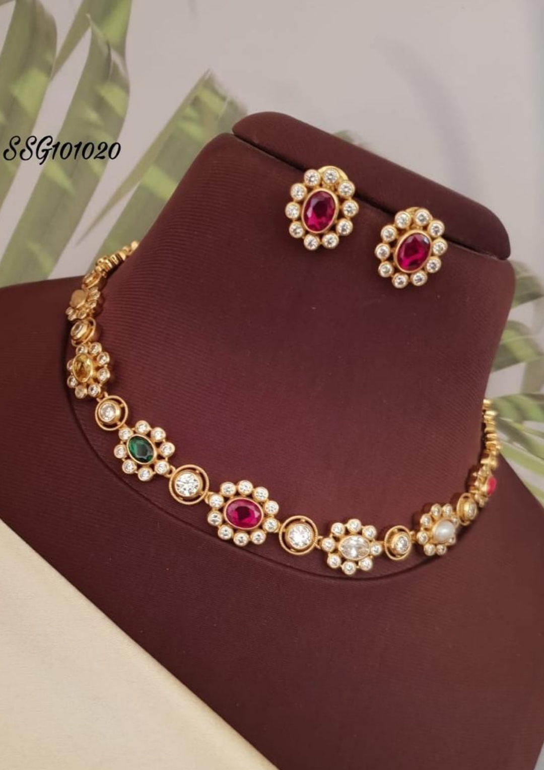 Kundan stone necklace with earrings ssg 101020