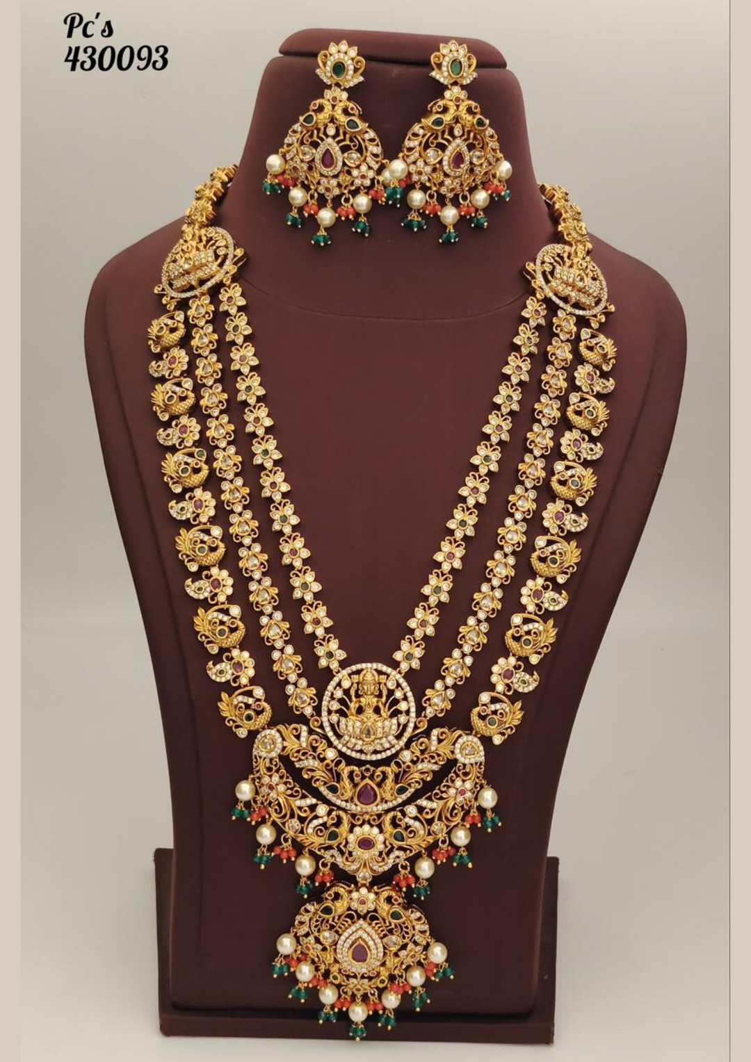 Kundan and beads temple jewellery necklace with earrings pcs 430093