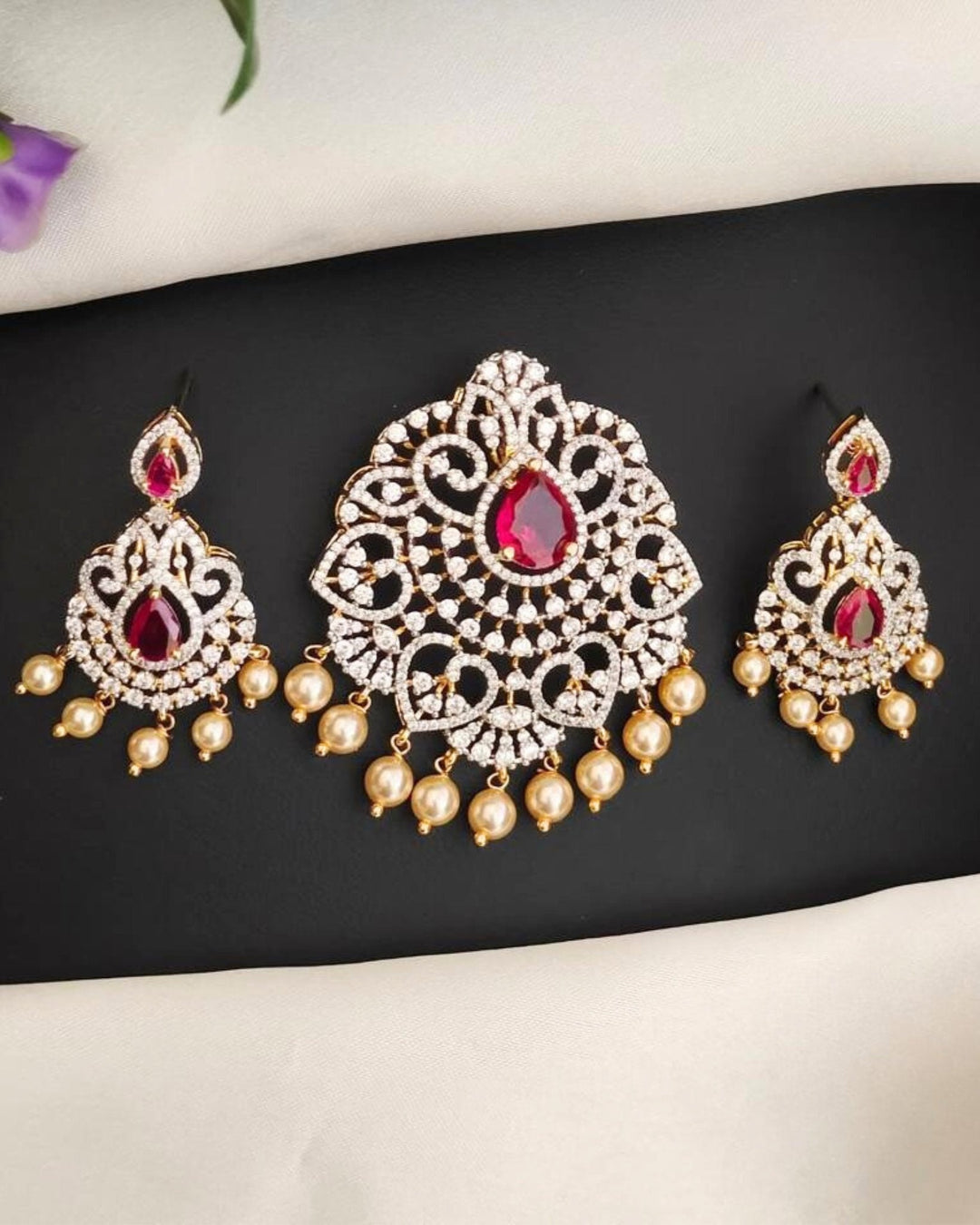 American diamond pendant with earrings s160021.