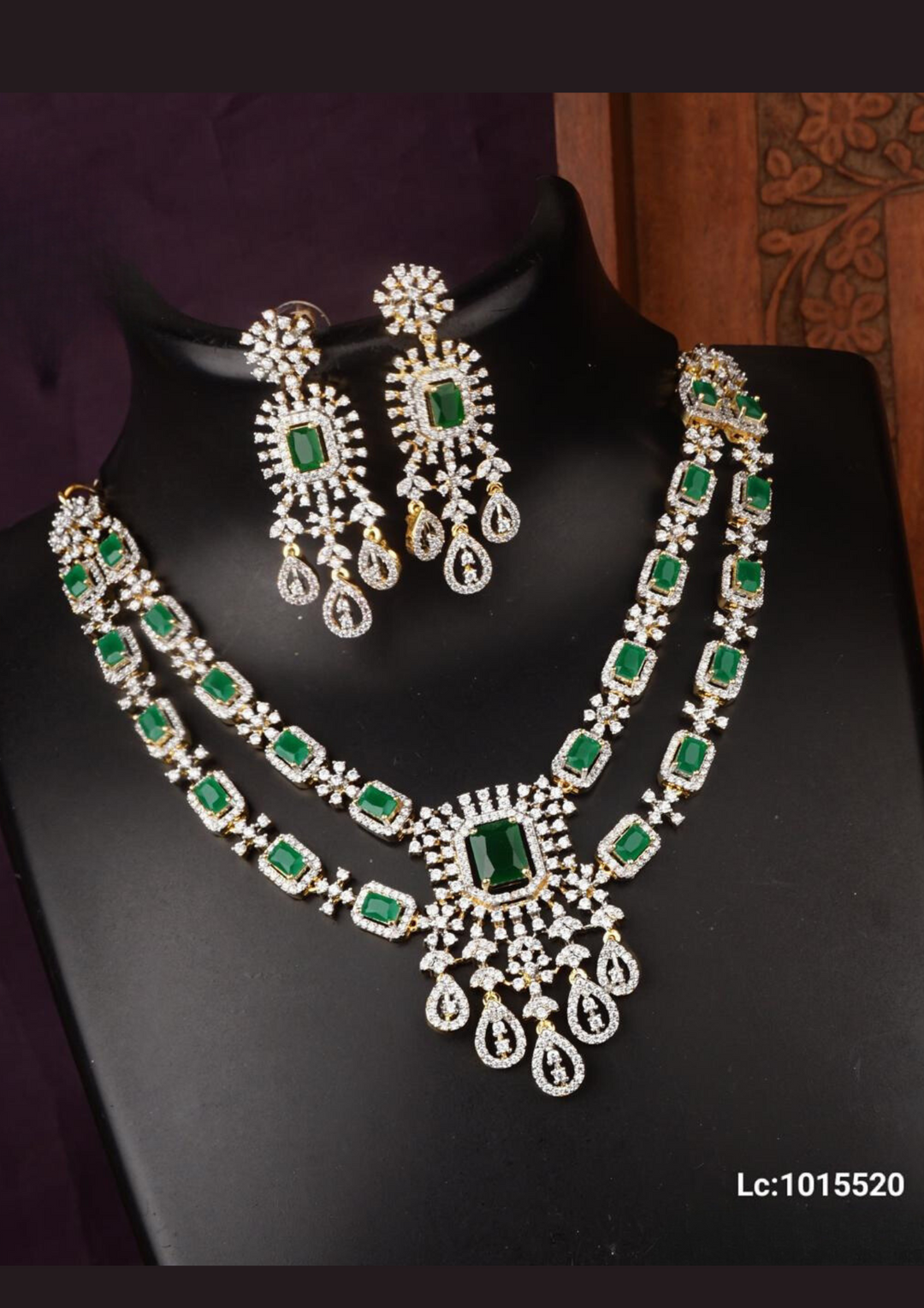 American diamond necklace with earrings lc 1015520
