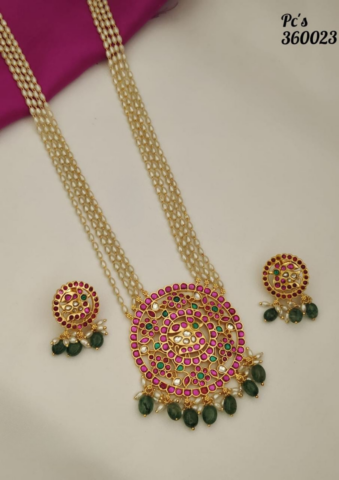 Jadau kundan and beads necklace with earrings pcs 360023