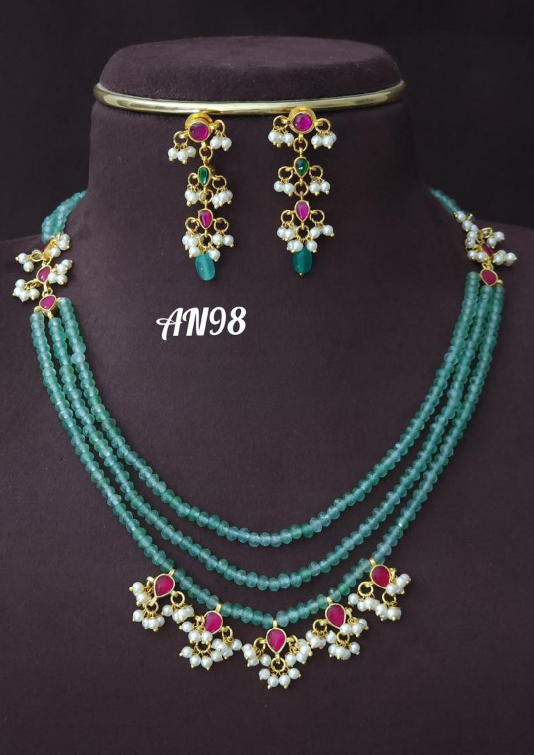 Jadau kundan and beads necklace with earrings AN 98