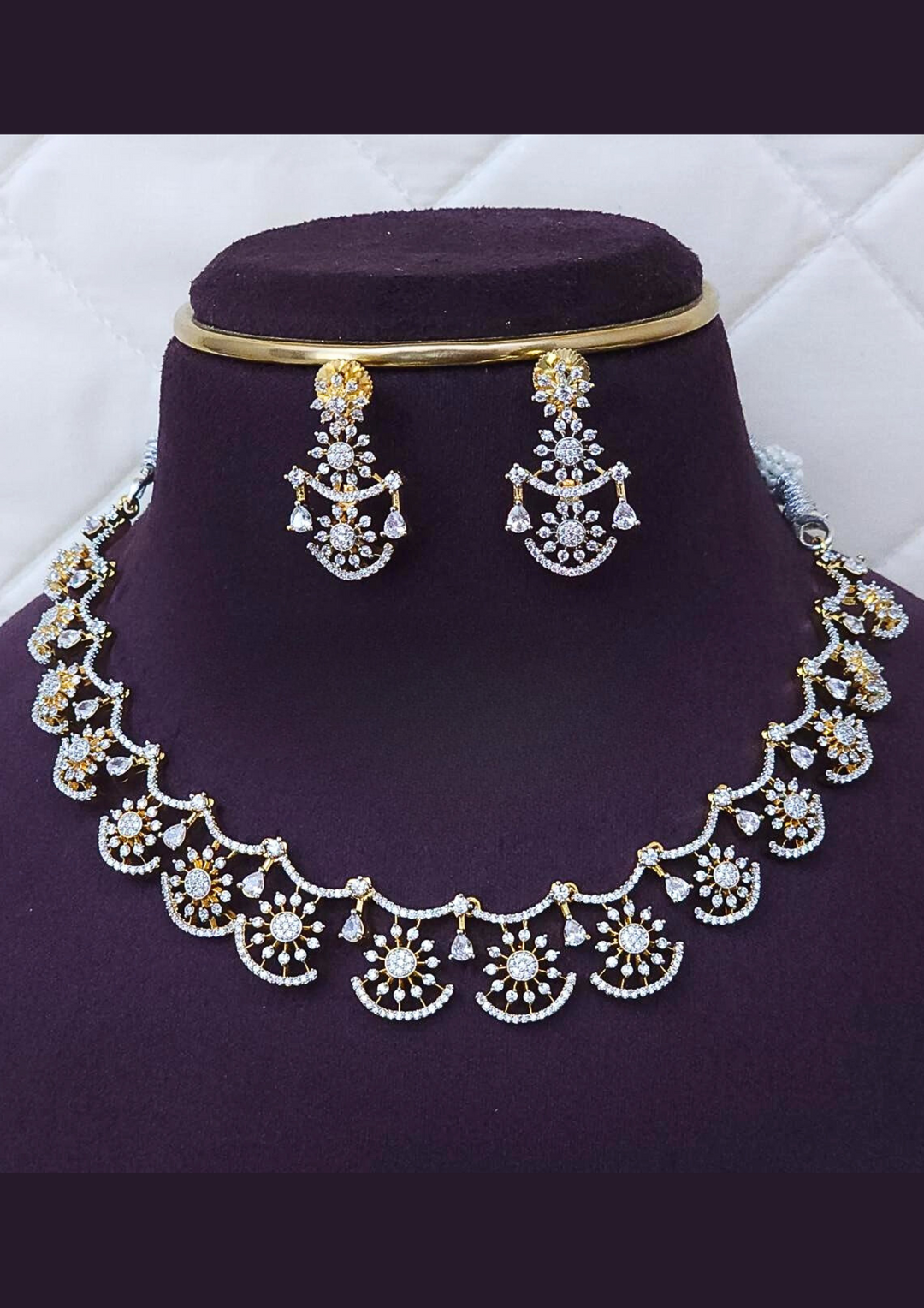 American diamond necklace with earrings sbr 101750