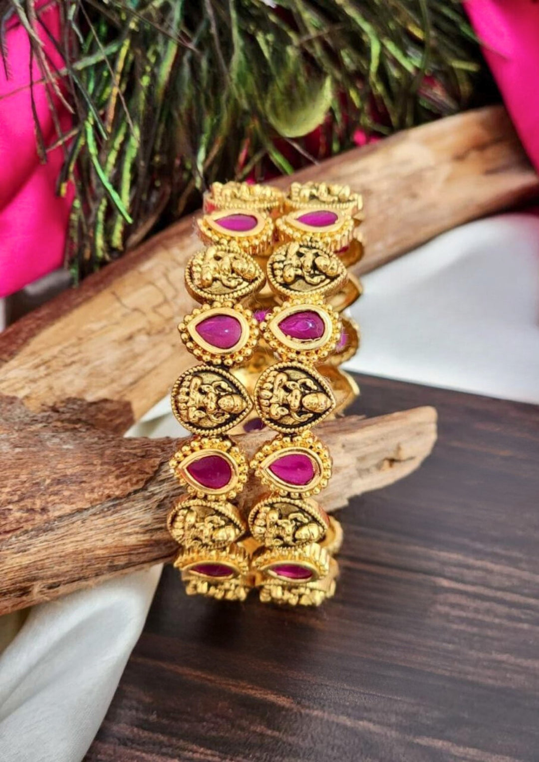 Kundan stone temple jewelry bangles r10560 (set of 2)