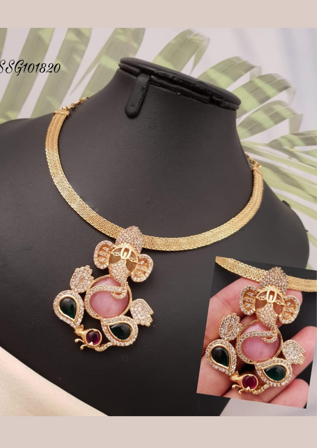 Kundan stone temple jewelry necklace ssg 101820