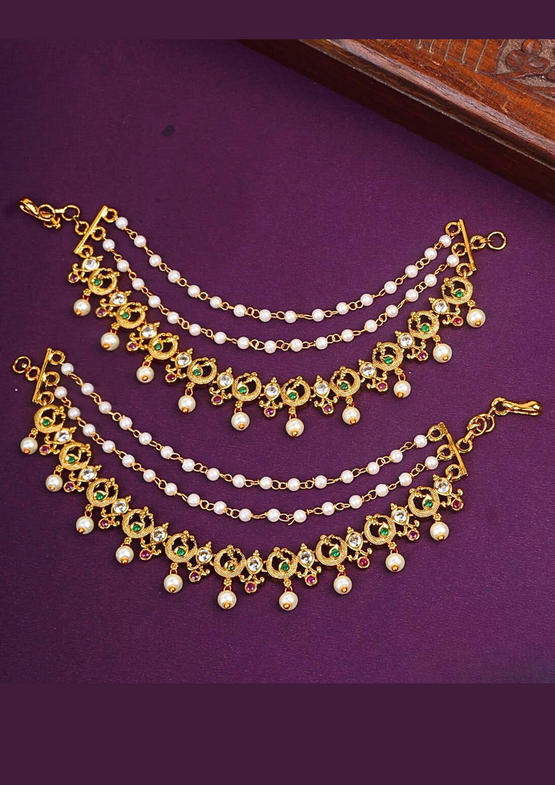 Kundan and beads earchains c105020