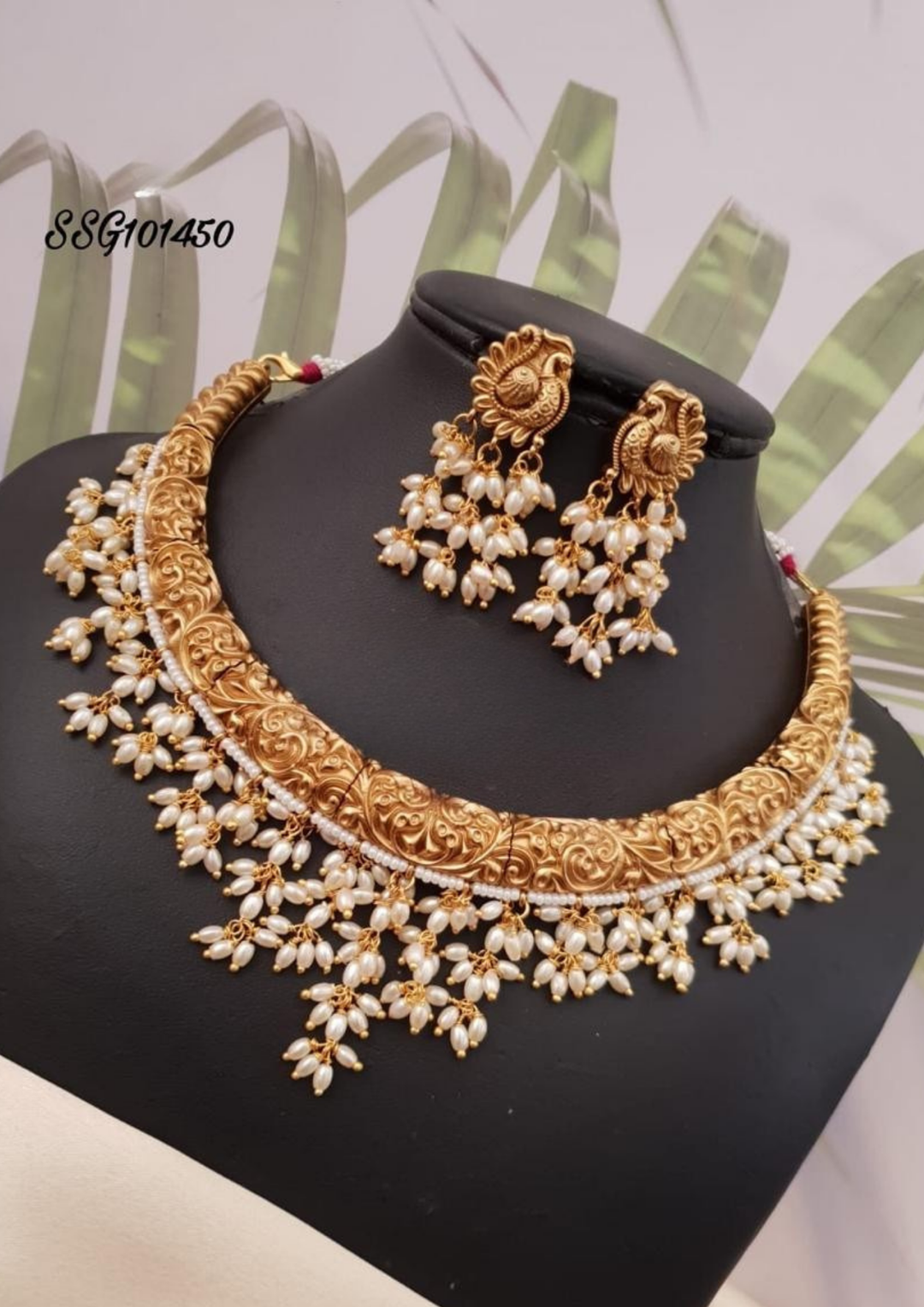 Kundan and beads necklace with earrings ssg 101450