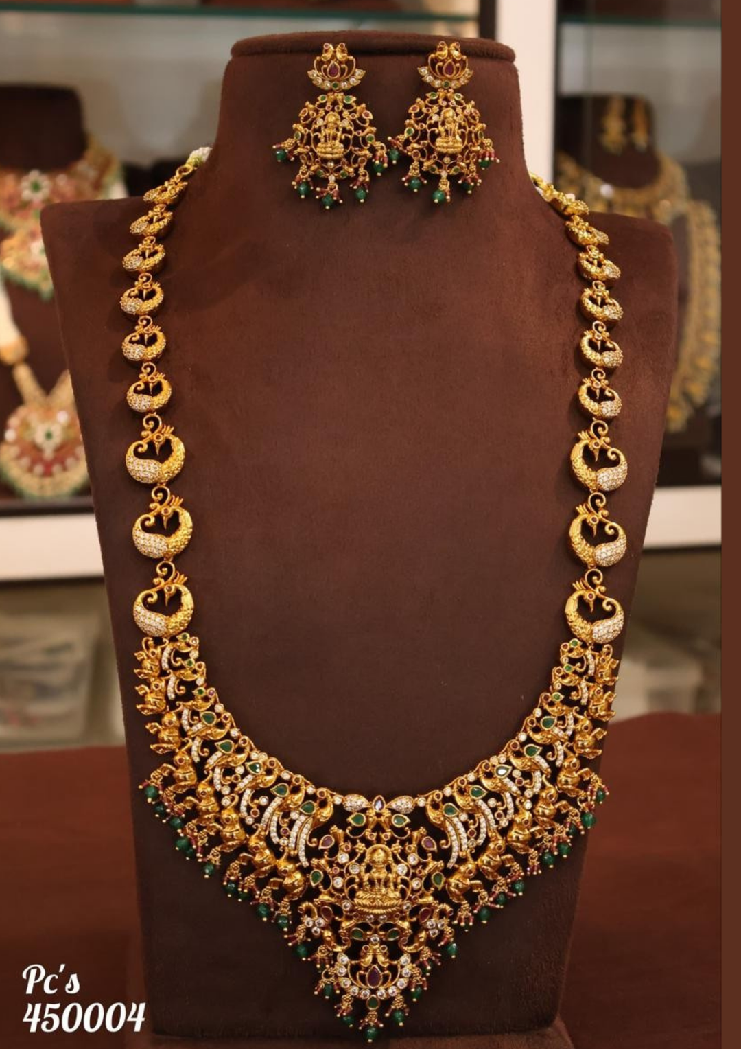 Kundan and beads temple jewelry necklace with earrings pcs 450004
