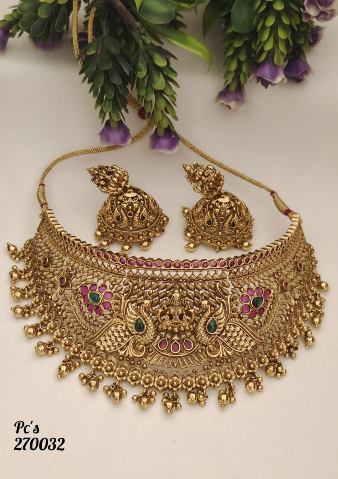 kundan and beads temple jewelry necklace with earrings pcs 270032