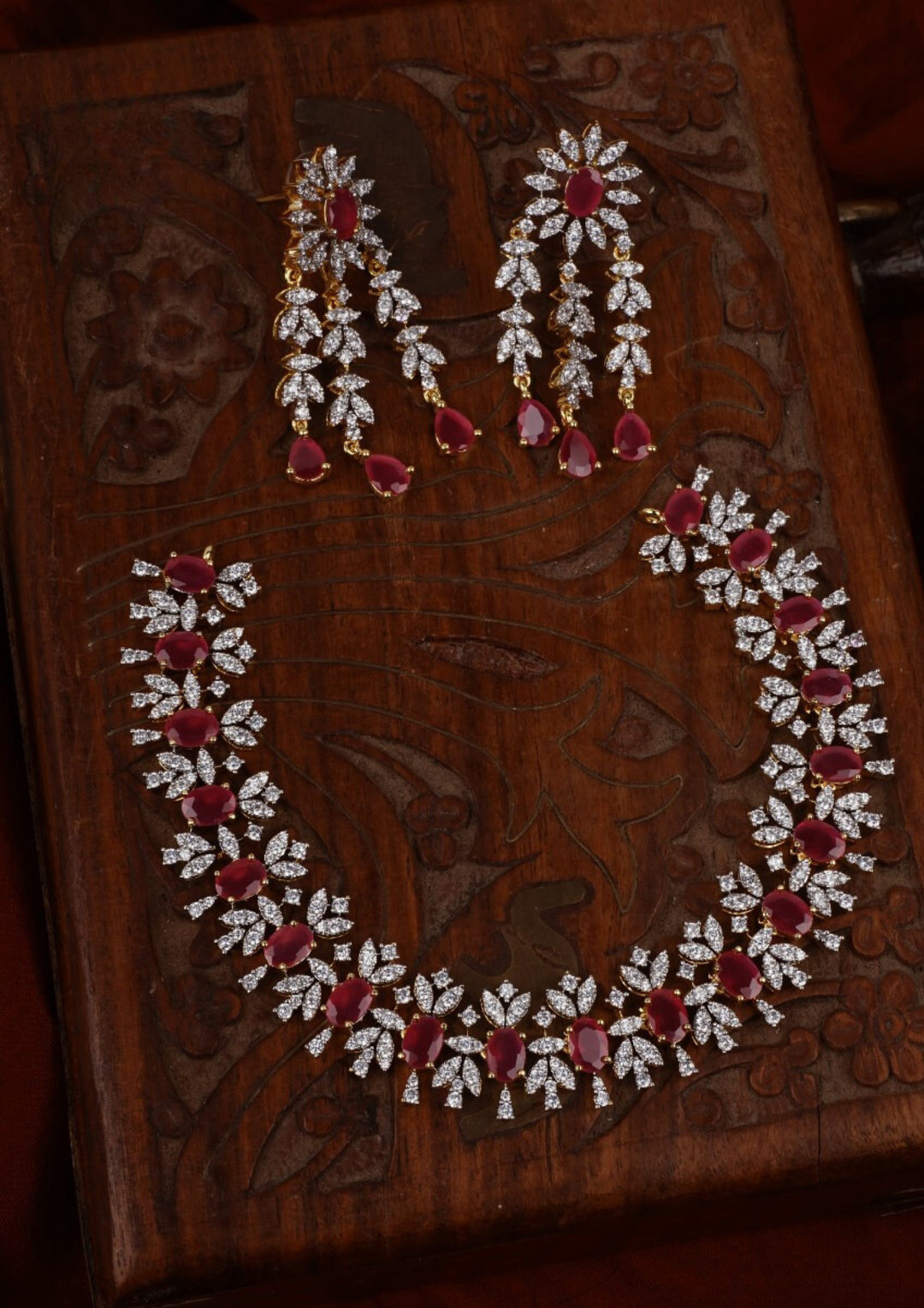 American diamond necklace set with earrings lc 1012020