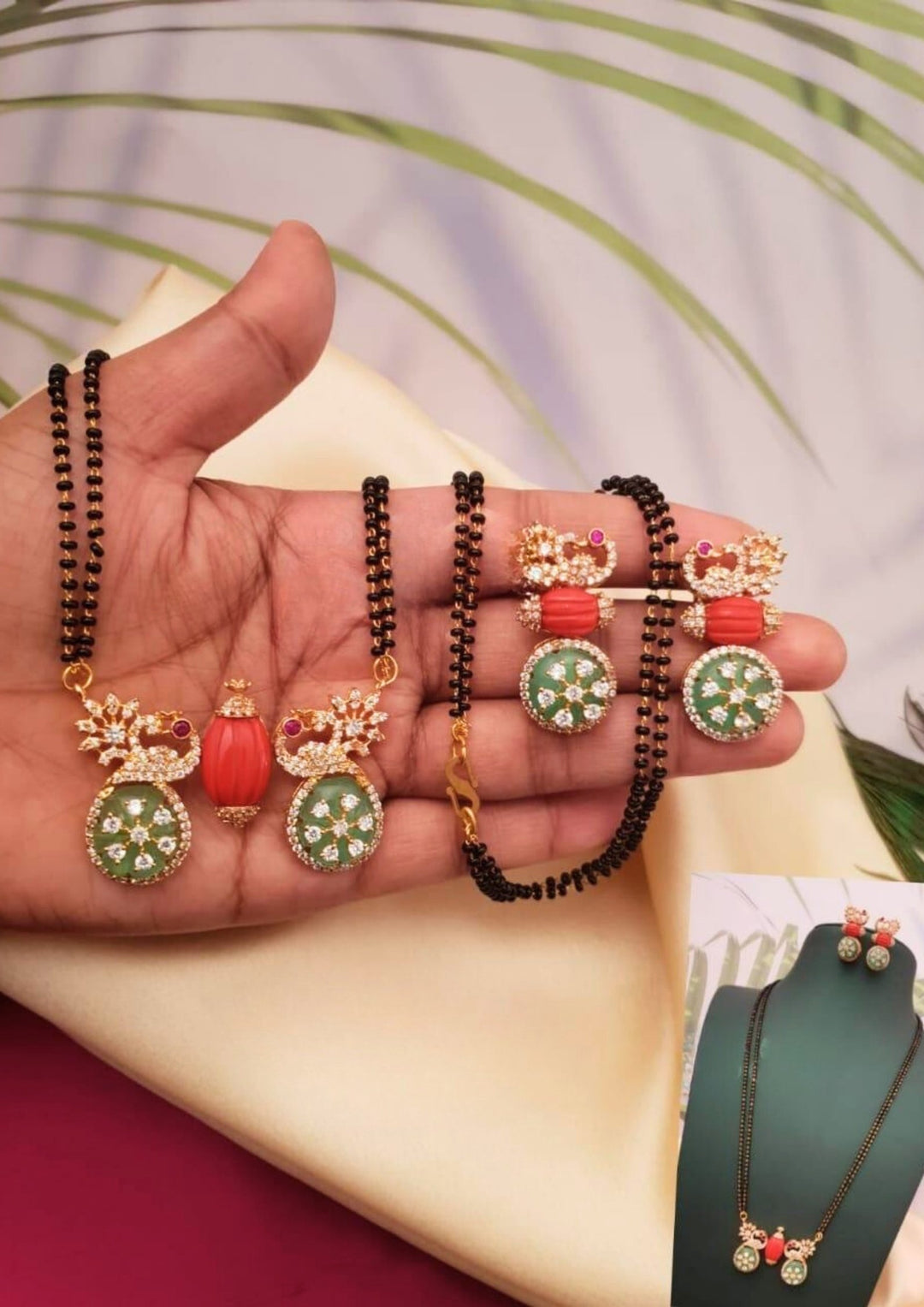 Kundan stone mangalsutra set with earrings g101280