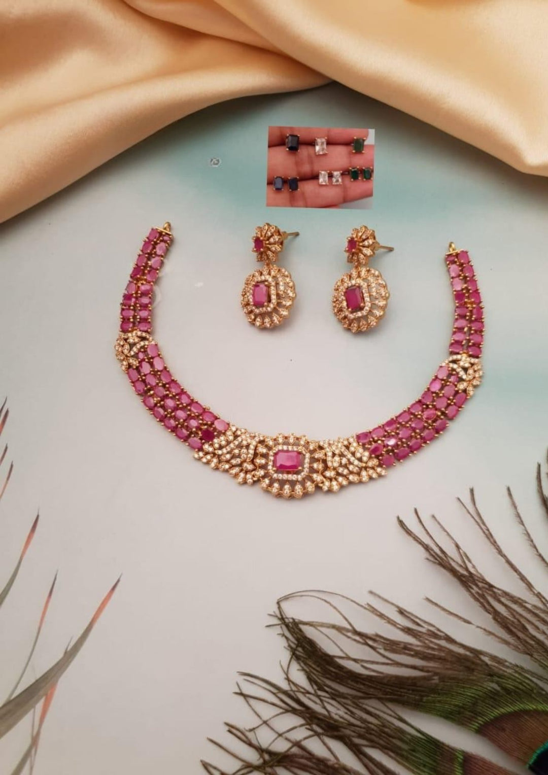 Kundan stone necklace with earrings g101100