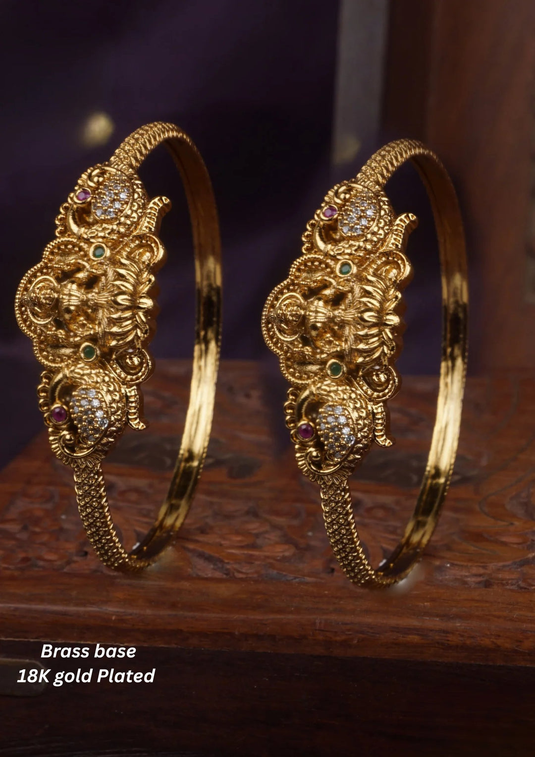 Kundan Brass Base Gold Plated Temple Bangles c104020 (set of 2)