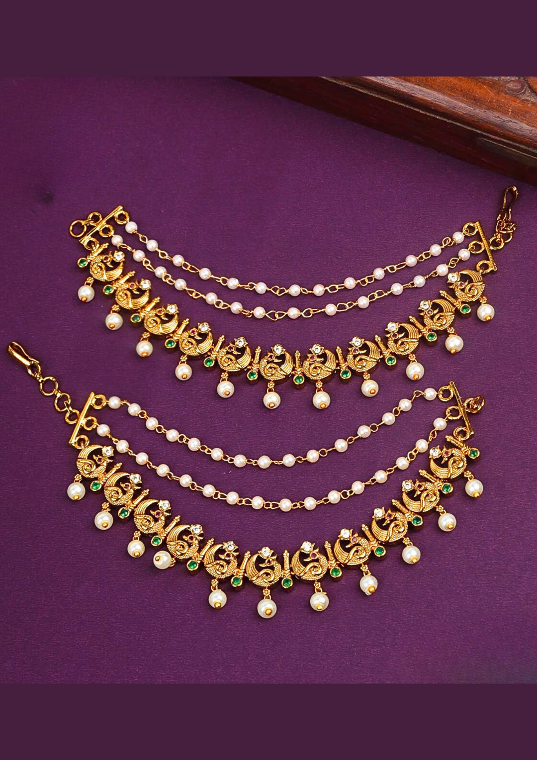 Kundan and beads earchains c106020