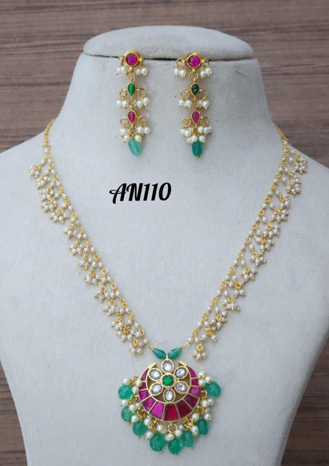 Jadau kundan and beads necklace with earrings AN 110