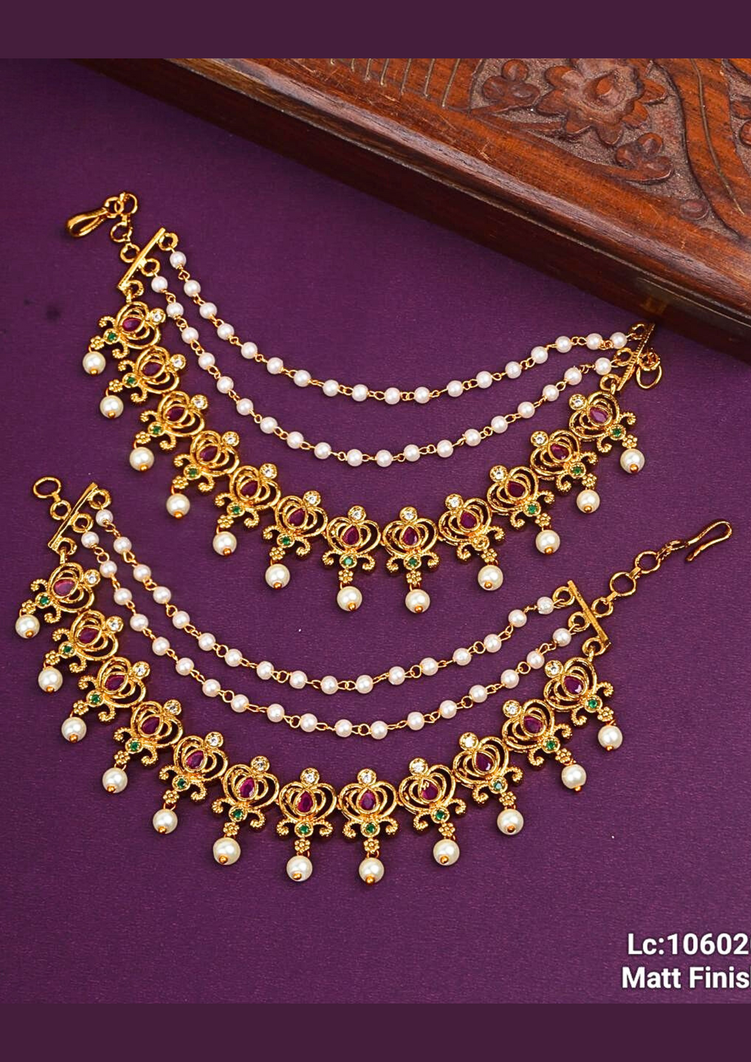 Kundan and beads earchains c106020