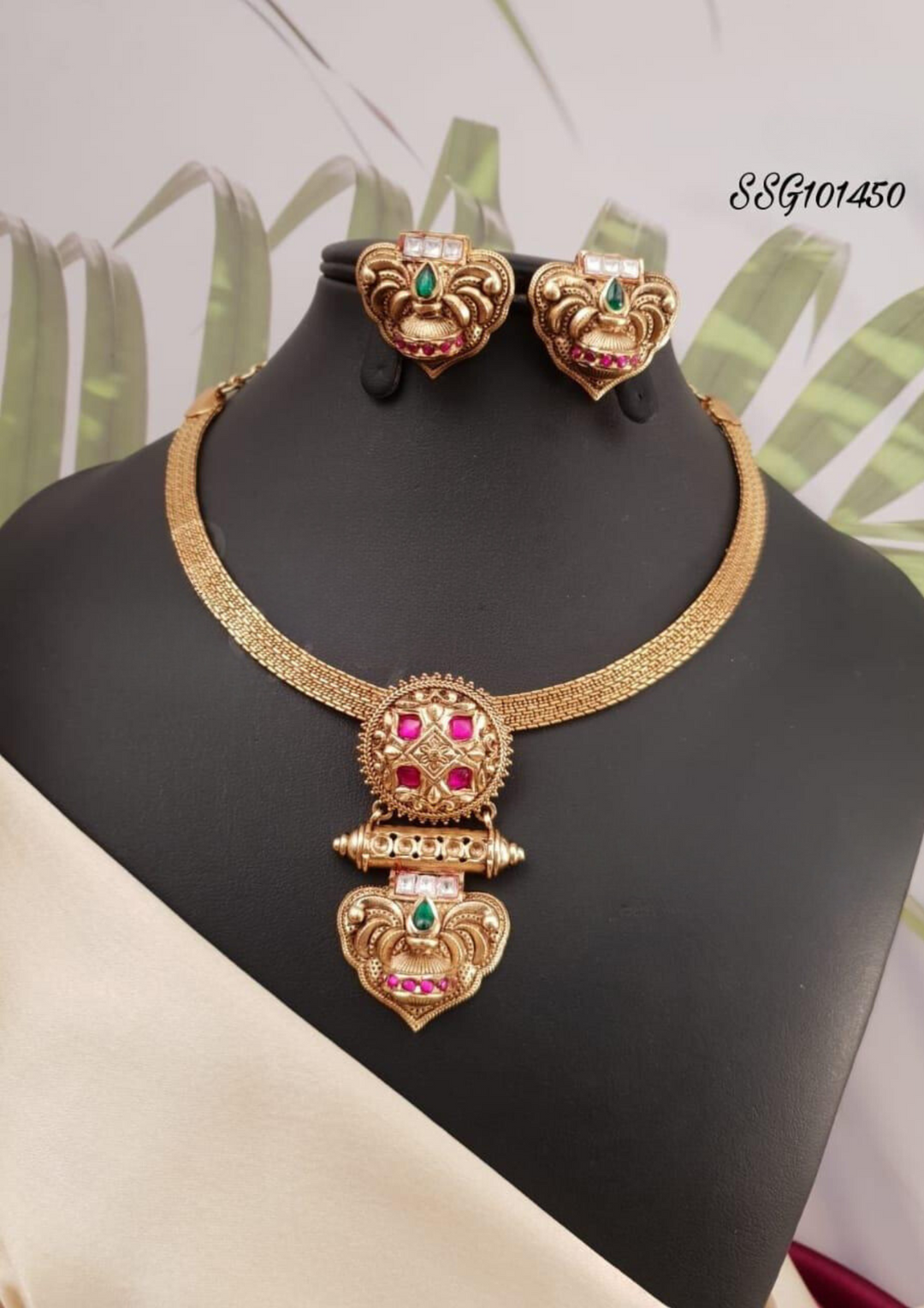 Jadau kundan stone necklace with earrings ssg 101450
