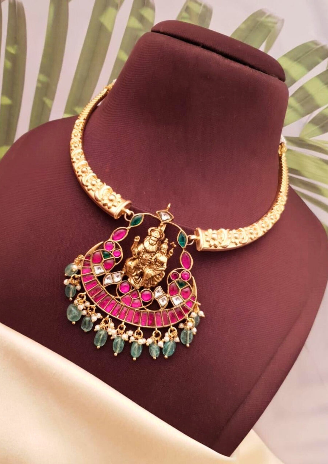 Jadau kundan and beads temple jewelry necklace ssg 101980