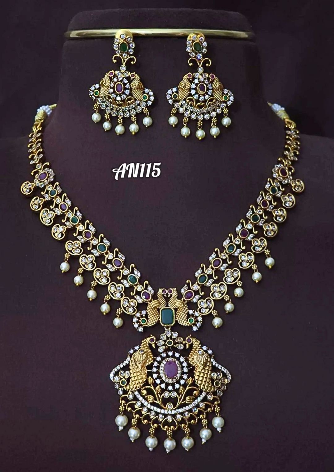 Kundan and beads necklace with earrings AN 115