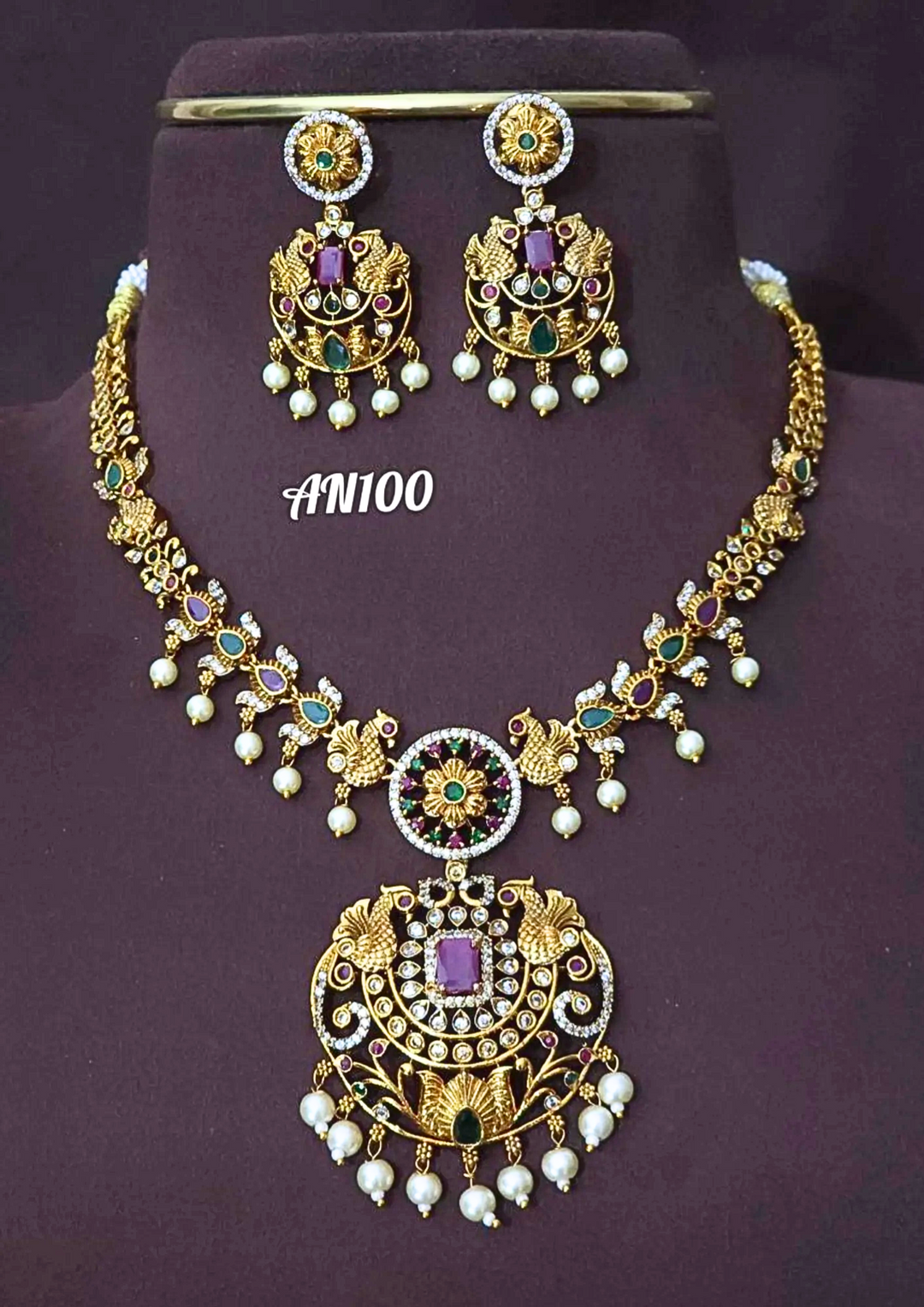 Kundan and beads necklace with earrings AN 100