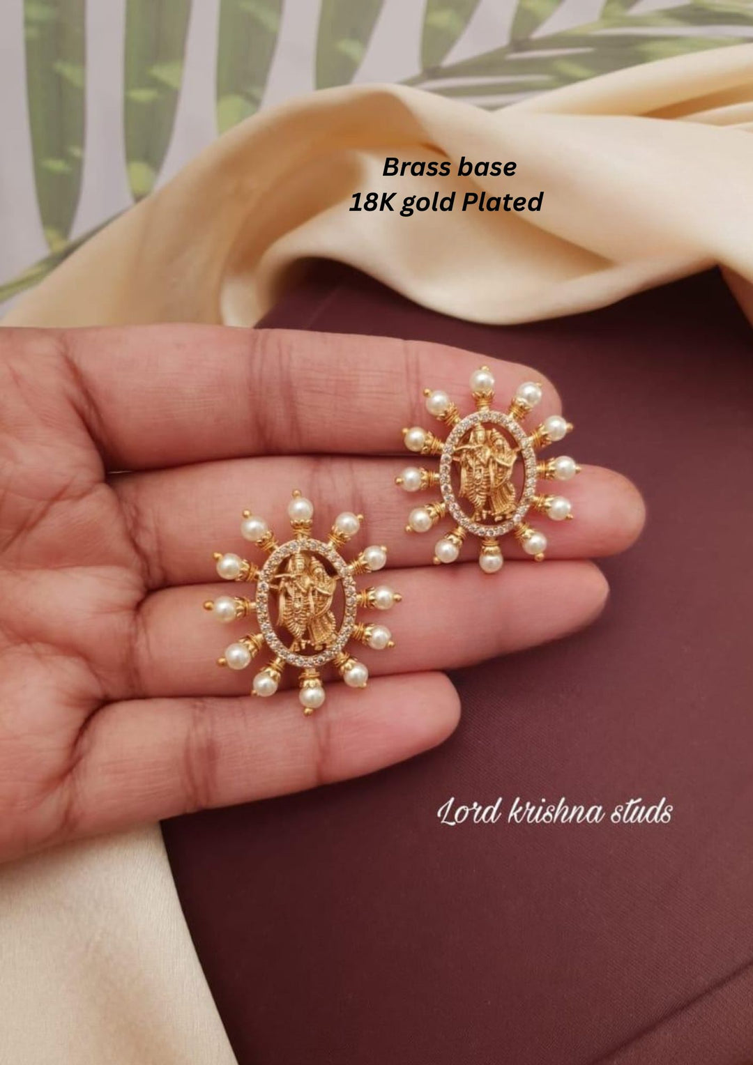 Kundan Brass Base Temple Earrings g10299