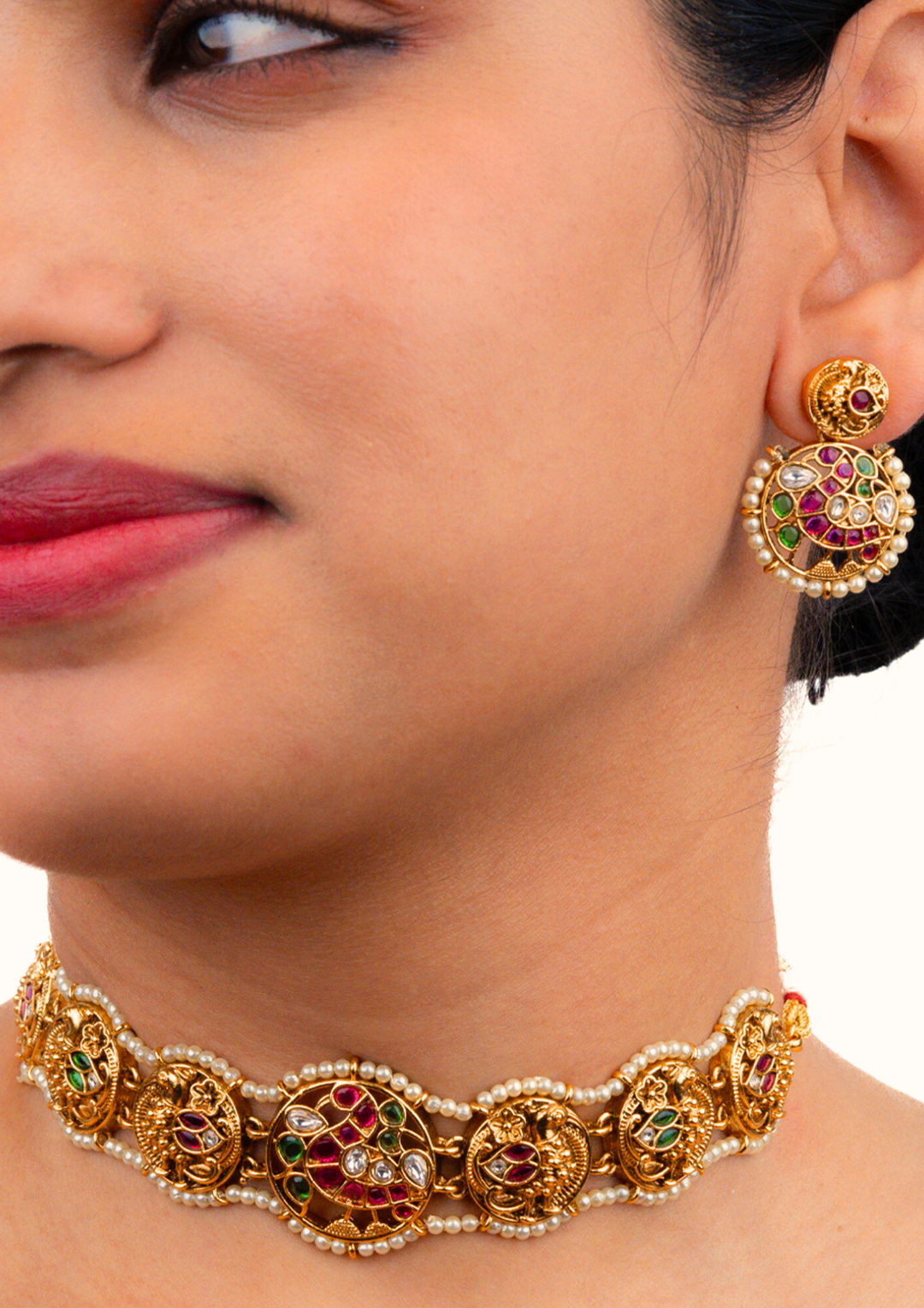 Kundan Brass Base Necklace With Earrings g101599